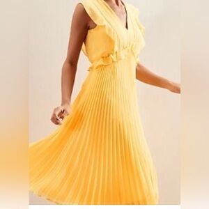 Banana Republic Pleated Chiffon Yellow Kentucky derby   Sleeveless Maxi Dress S